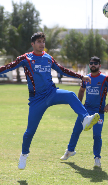 Mir Hamza focusing on his strength by playing one kick football with players
